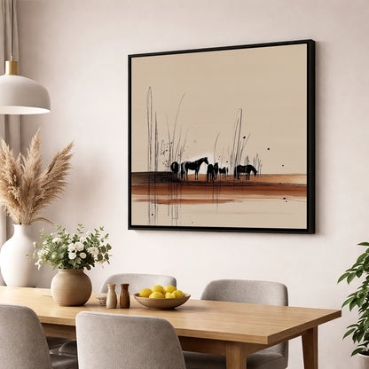 Whispers in the Reeds horse landscape wall art displayed in a dining room