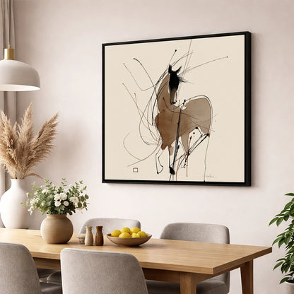 Dynamic Equine Silhouette horse portrait wall art displayed in a dining room