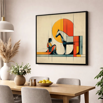 Structured Harmony horse & rider wall art displayed in a dining room