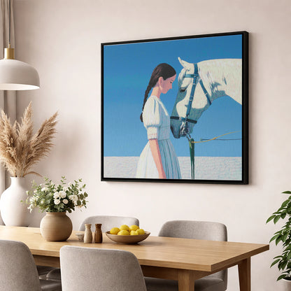 Silent Dialogue horse & rider wall art displayed in a dining room