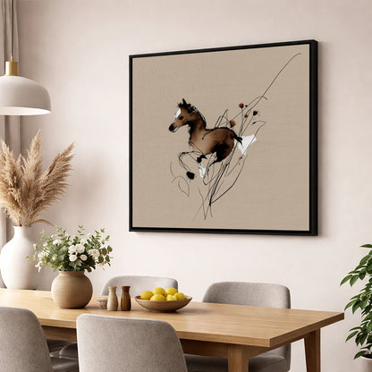 Joyful Bound horse portrait wall art displayed in a dining room