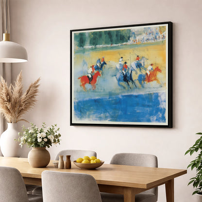 Colours of the Chukka polo horse wall art displayed in a dining room