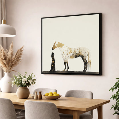 The Golden Bond horse & rider wall art displayed in a dining room