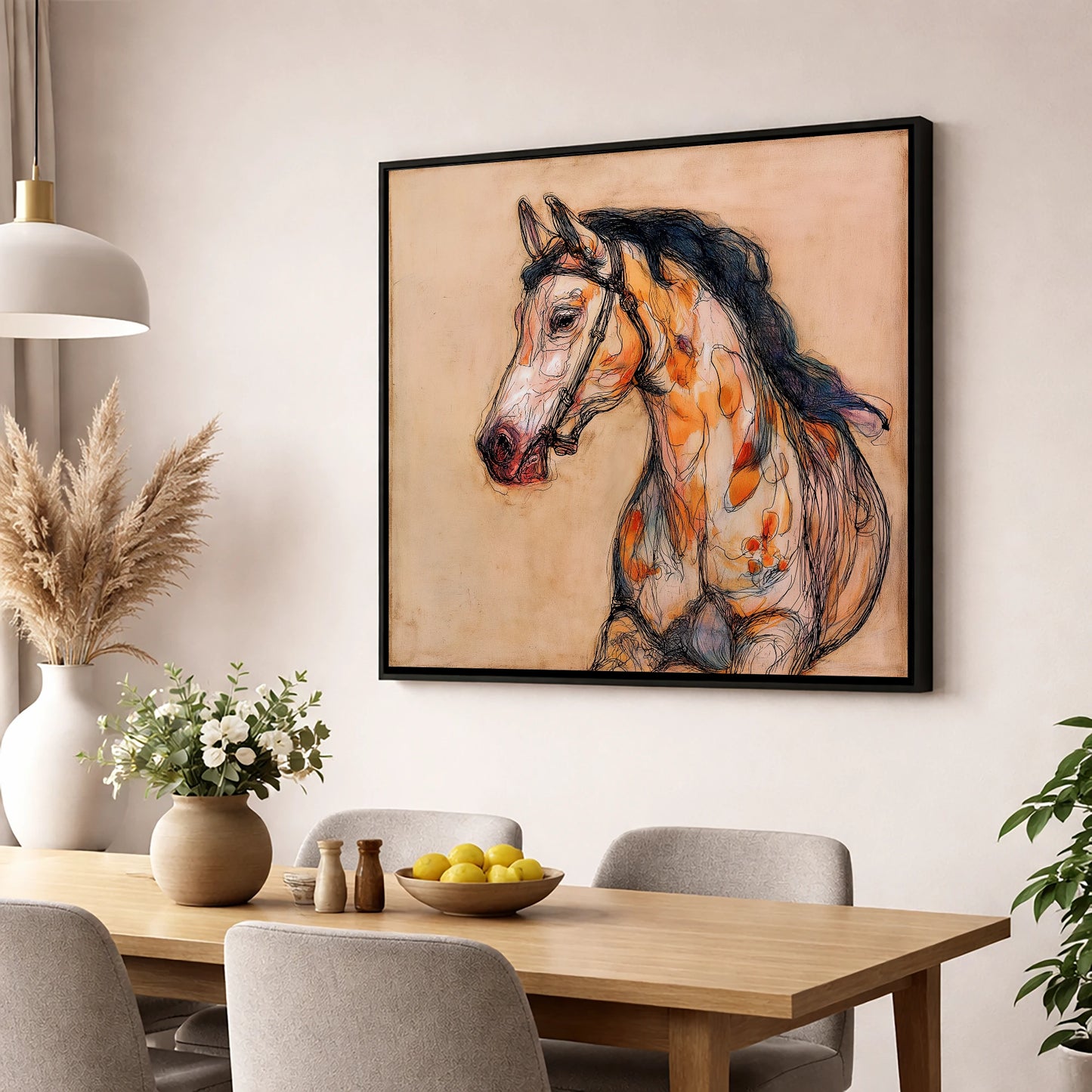 Soulful Ochre Profile horse breed wall art displayed in a dining room
