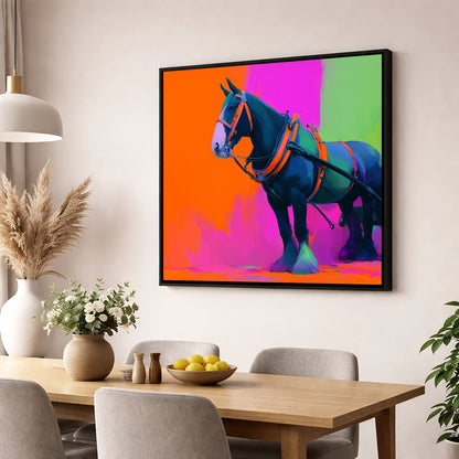 Neon Heavy Horse working horse wall art displayed in a dining room