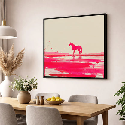 Magenta Horizon Reflection horse landscape wall art displayed in a dining room