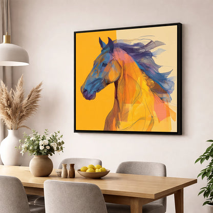 Vibrant Cobalt Equine horse breed wall art displayed in a dining room