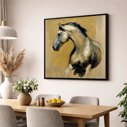 Spirited Ochre Profile horse portrait wall art displayed in a dining room