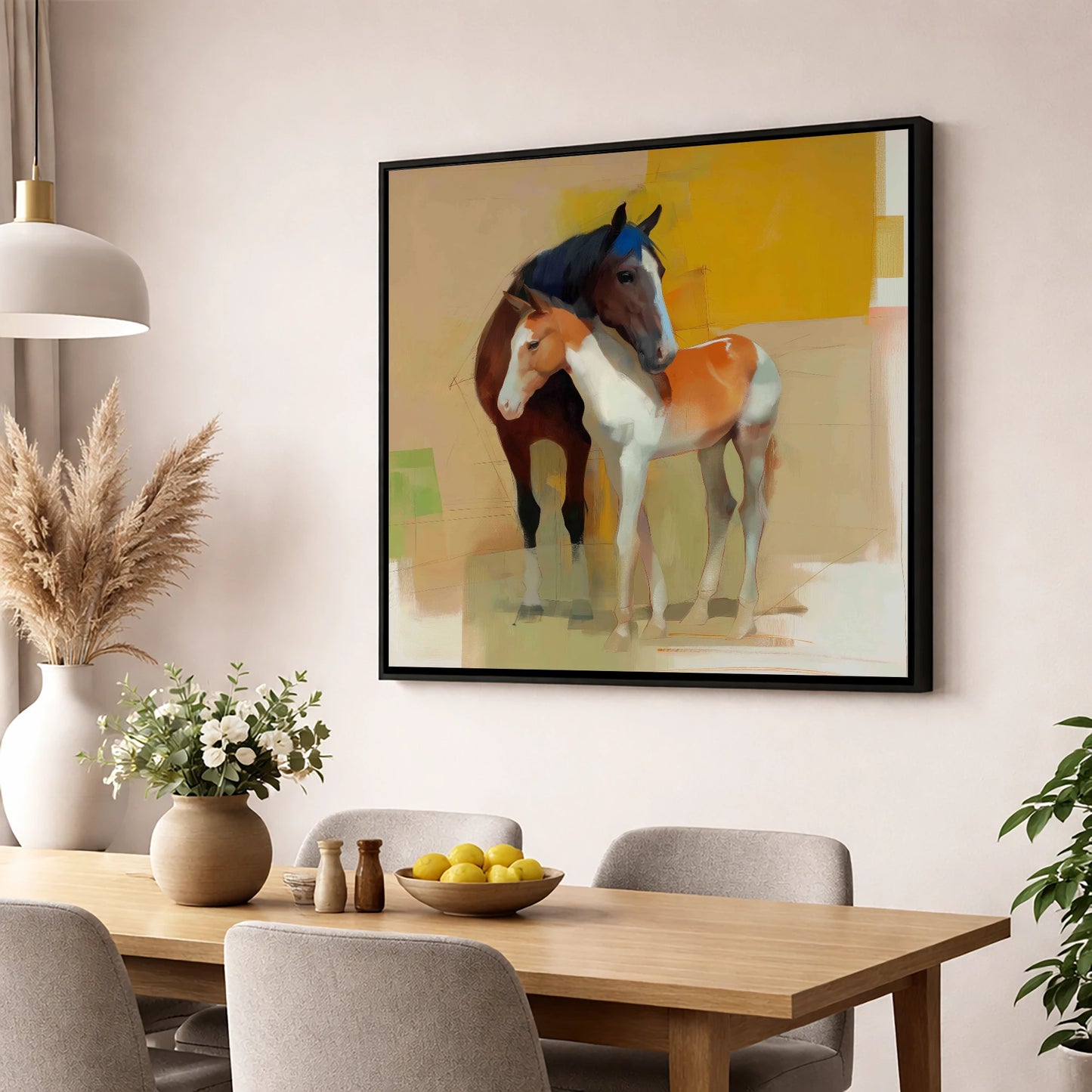 Vivid Bond mare & foal wall art displayed in a dining room