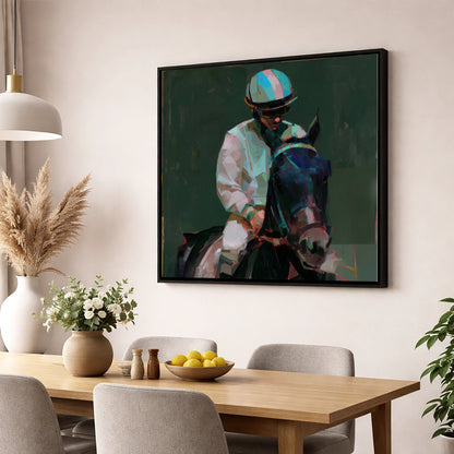 Pre-Race Focus racing horse wall art displayed in a dining room