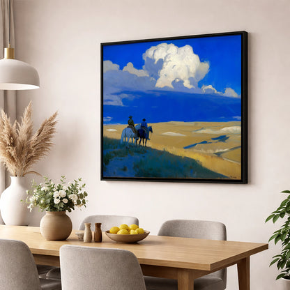 Beneath the Cobalt Sky horse landscape wall art displayed in a dining room