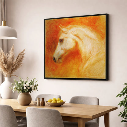 Terracotta Spirit horse portrait wall art displayed in a dining room
