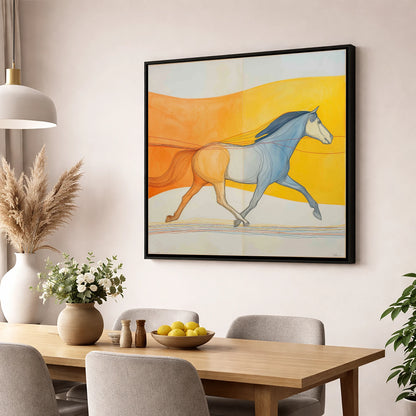 Rhythm In Colour horse portrait wall art displayed in a dining room