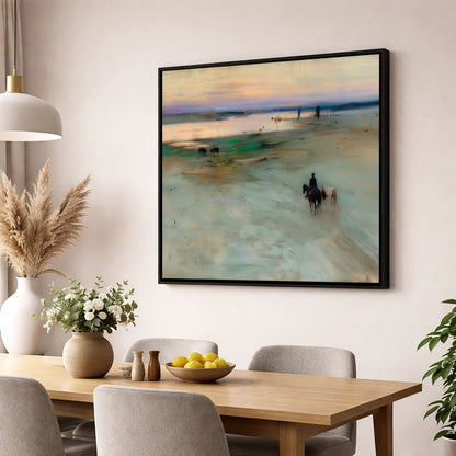 Across the Evening Sands horse landscape wall art displayed in a dining room