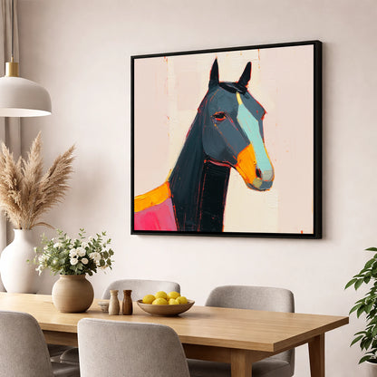 Modern Equine Spirit horse portrait wall art displayed in a dining room