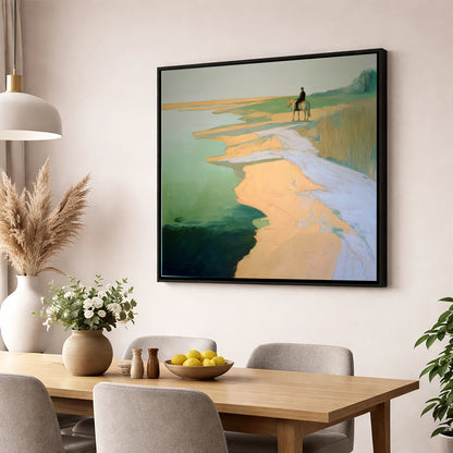 Solitary Shoreline Hack beach horse wall art displayed in a dining room