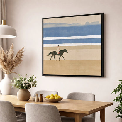 Tranquil Coastal Ride beach horse wall art displayed in a dining room