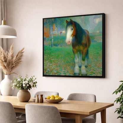 Luminous Gentle Giant horse breed wall art displayed in a dining room