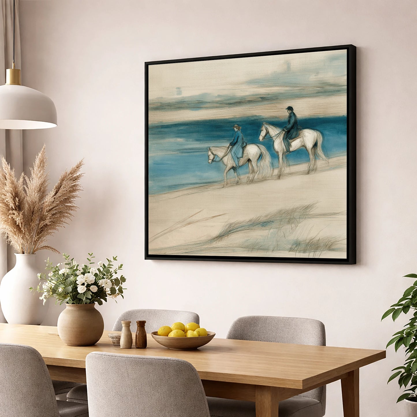 Tide Line Companions beach horse wall art displayed in a dining room
