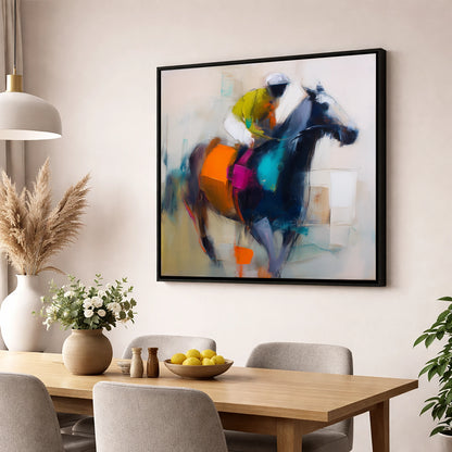 The Colour of Speed racing horse wall art displayed in a dining room