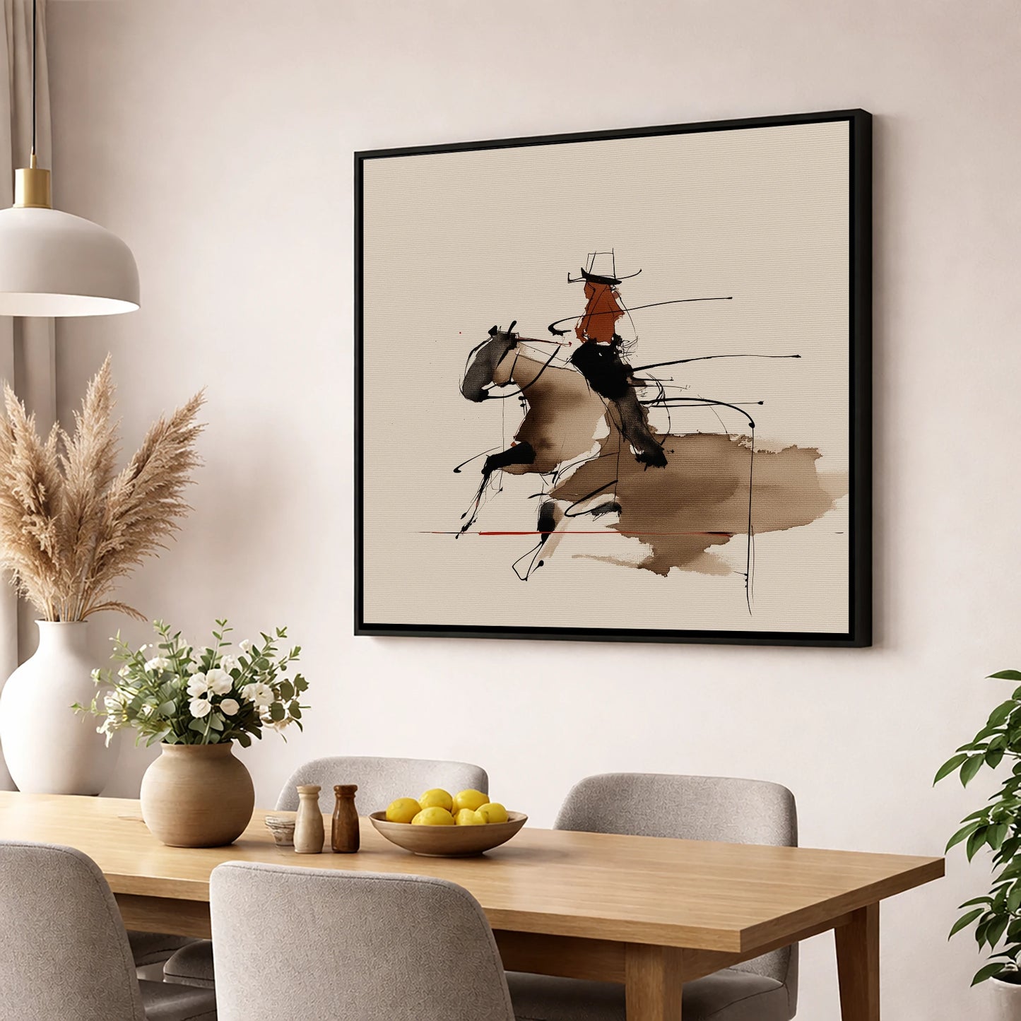 Fluid Western Motion western horse wall art displayed in a dining room