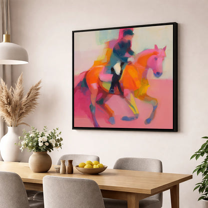 Abstract Dressage Rhythm dressage horse wall art displayed in a dining room