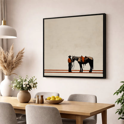 The Quiet Horizon western horse wall art displayed in a dining room