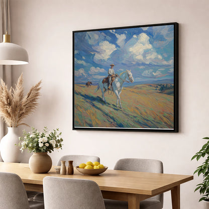 Under Western Skies western horse wall art displayed in a dining room