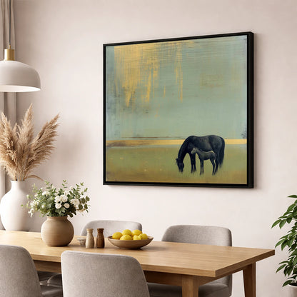 Gilded Serenity mare & foal wall art displayed in a dining room