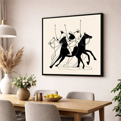 Dynamics of the Match polo horse wall art displayed in a dining room