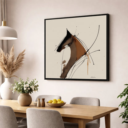 Abstract Equine Spirit horse portrait wall art displayed in a dining room