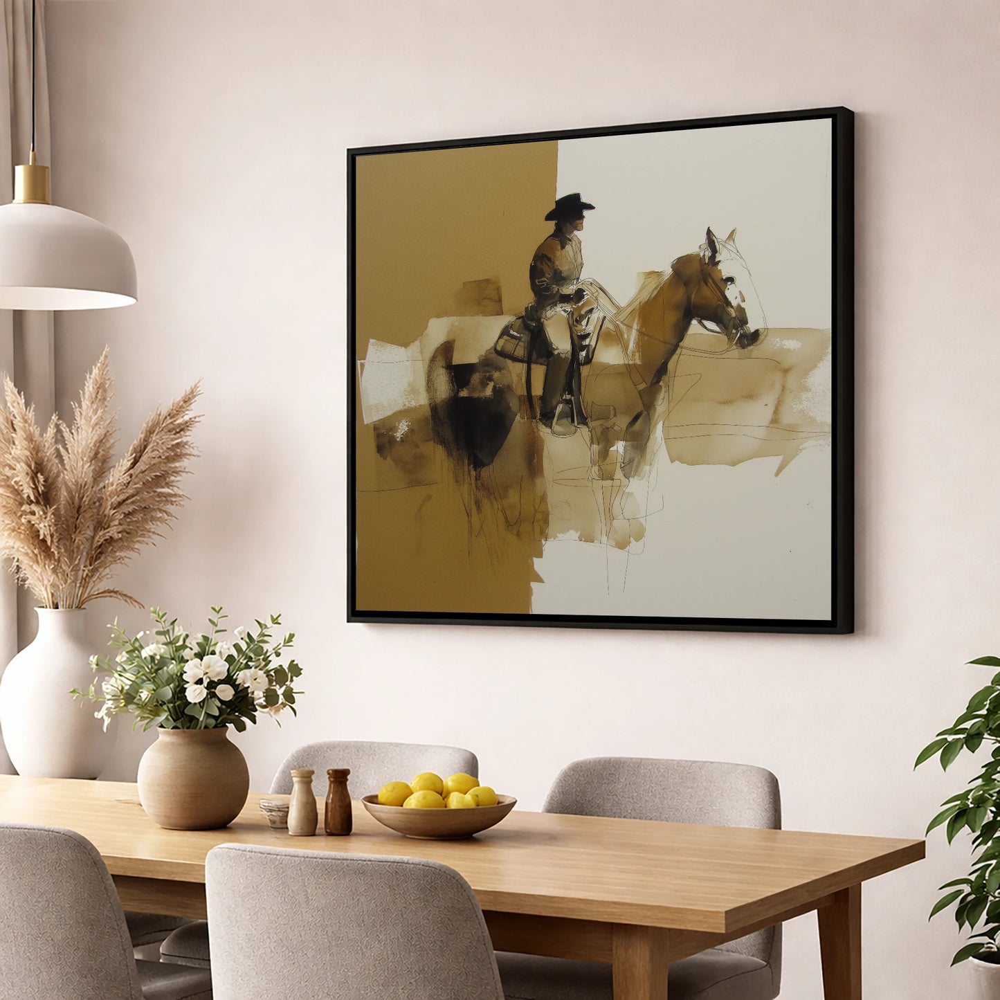 Solitary Western Rider western horse wall art displayed in a dining room