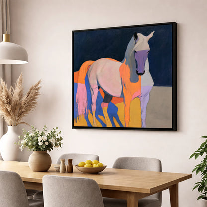 Colourful Abstract Grey Horse horse breed wall art displayed in a dining room