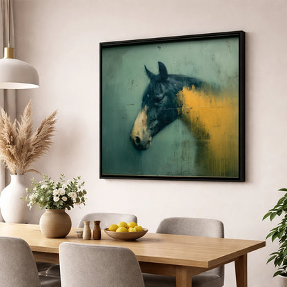 Moody Ochre Profile horse breed wall art displayed in a dining room