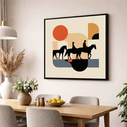 Retro Equine Trail horse landscape wall art displayed in a dining room