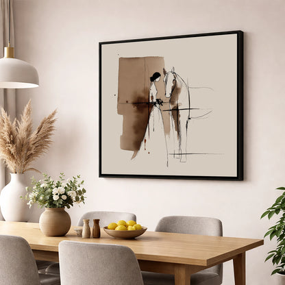 Silent Devotion horse & rider wall art displayed in a dining room