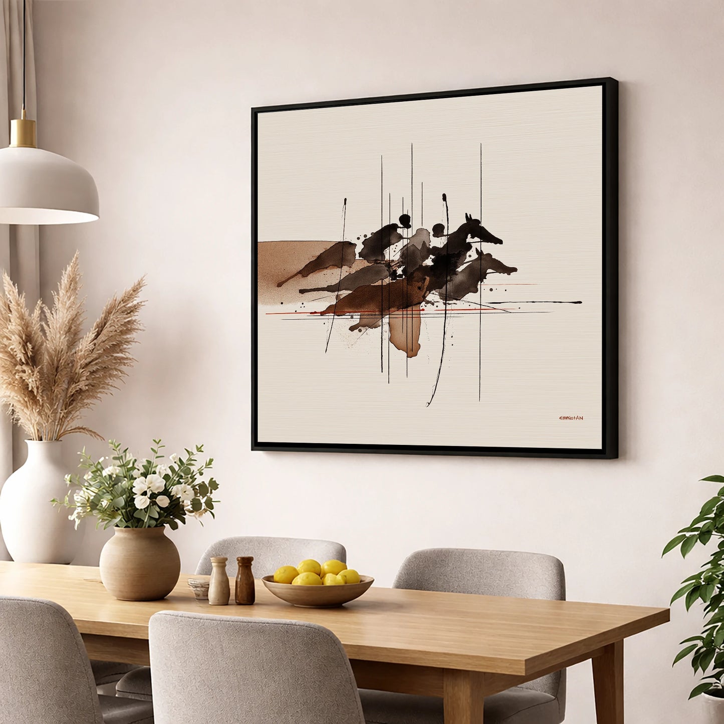 Pulse of the Turf racing horse wall art displayed in a dining room