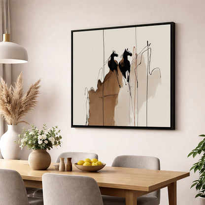 Sepia Shadows horse portrait wall art displayed in a dining room