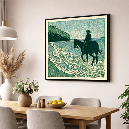 Edge of the Tide beach horse wall art displayed in a dining room