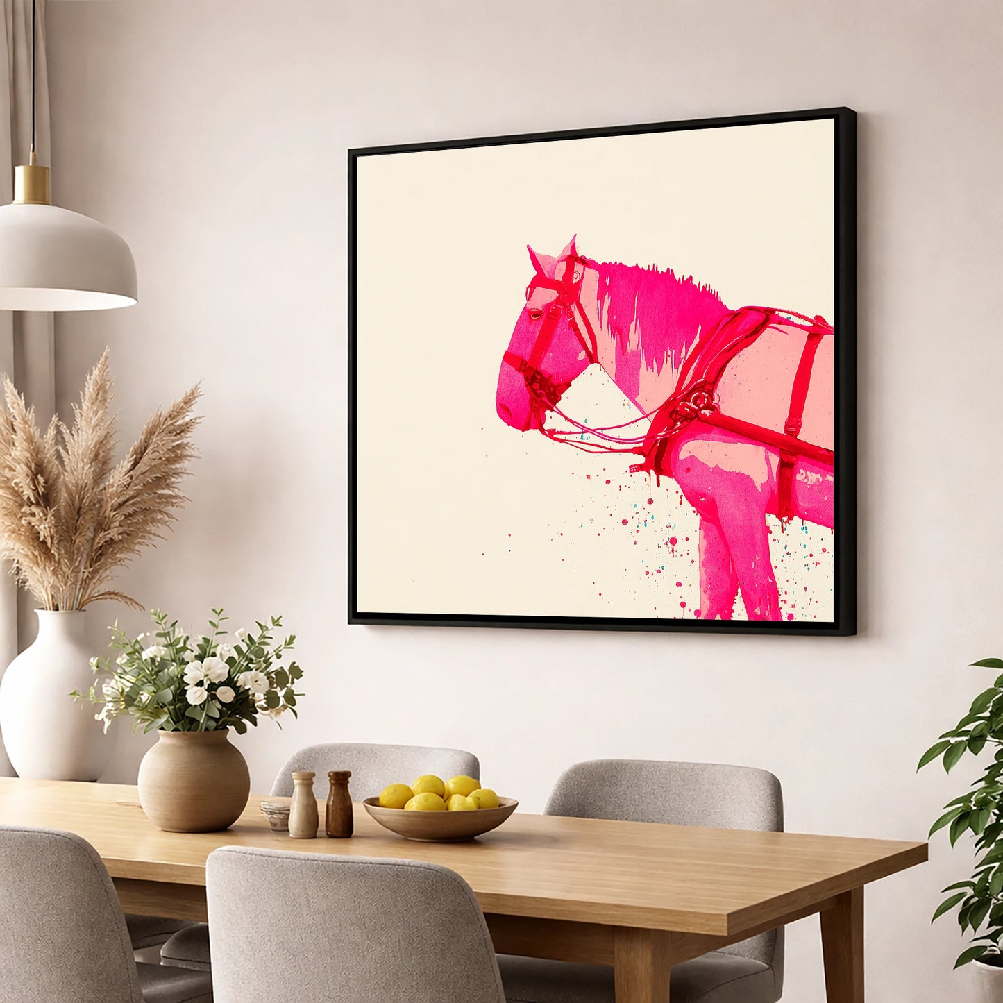 Vibrant Harness Profile working horse wall art displayed in a dining room