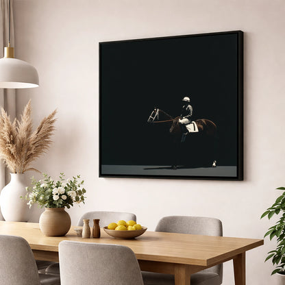 The Quiet Contender racing horse wall art displayed in a dining room