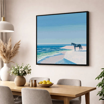 Coastal Solitude horse landscape wall art displayed in a dining room