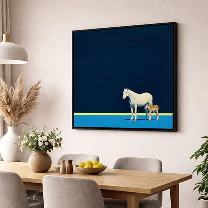 Midnight Horizon Mare And Foal mare & foal wall art displayed in a dining room