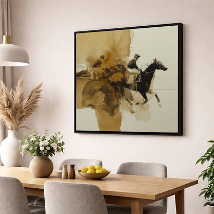 Surge of Sepia racing horse wall art displayed in a dining room