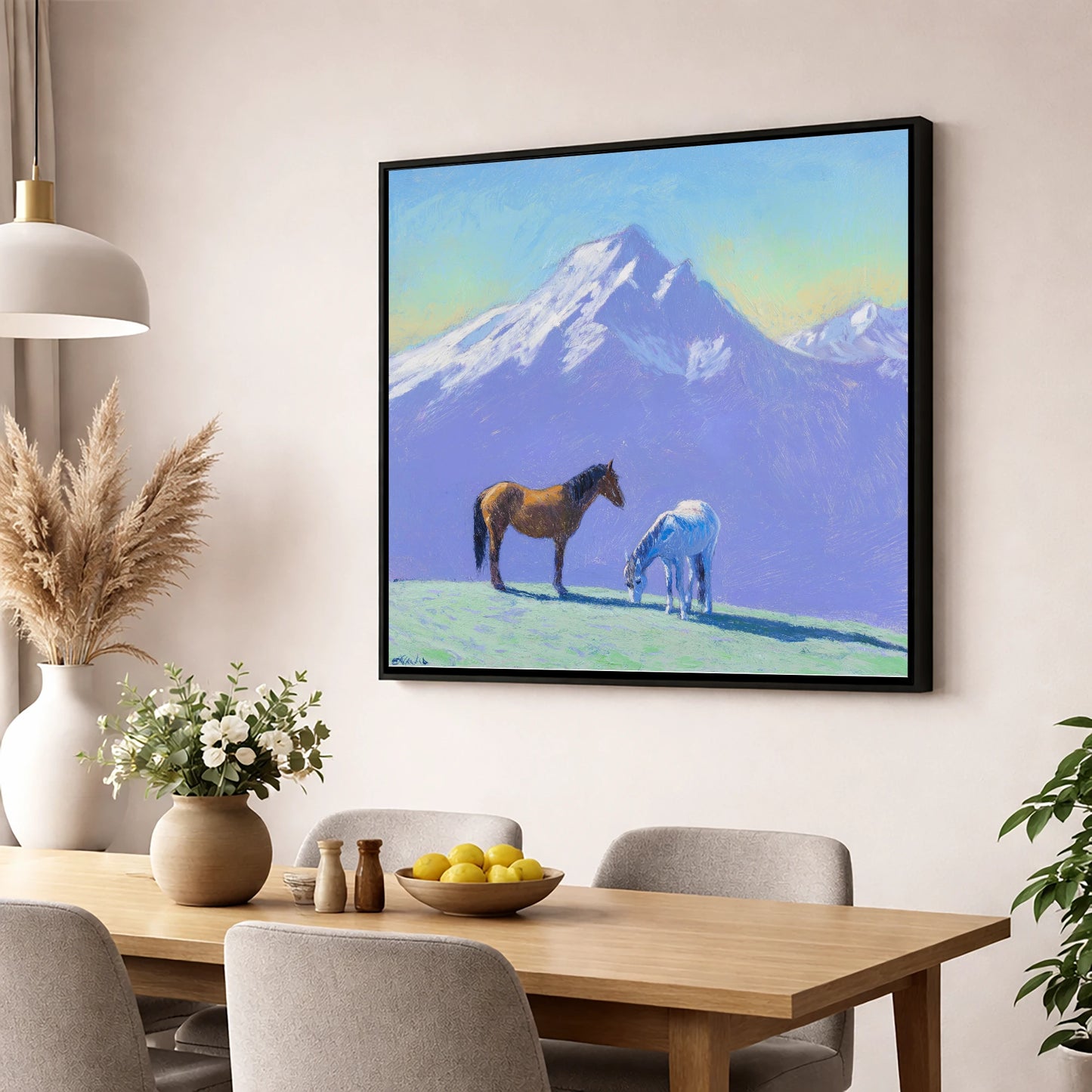 High Country Companions horse landscape wall art displayed in a dining room