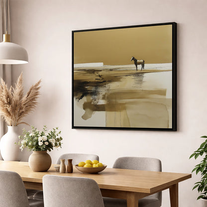 Solitary Horizon horse landscape wall art displayed in a dining room
