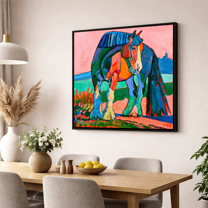 Colourful Shire Horse Portrait horse breed wall art displayed in a dining room