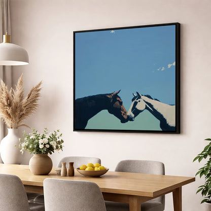 Quiet Connection horse portrait wall art displayed in a dining room