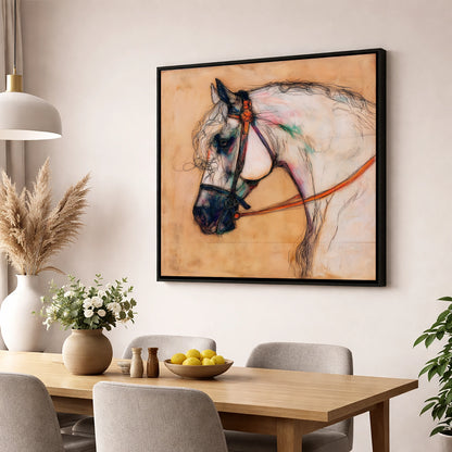 The Iberian Soul horse breed wall art displayed in a dining room