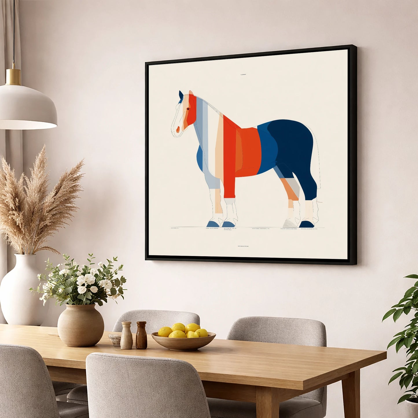 Modernist Equine Silhouette horse breed wall art displayed in a dining room